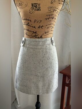Outback Red Light Gray Tweed Mini Skirt with Button-Tab Waist
